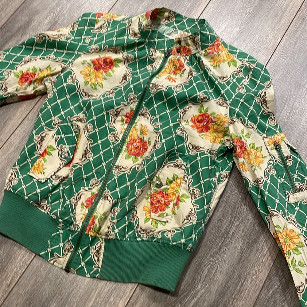 fornarina vintage green floral bomber jacket size small